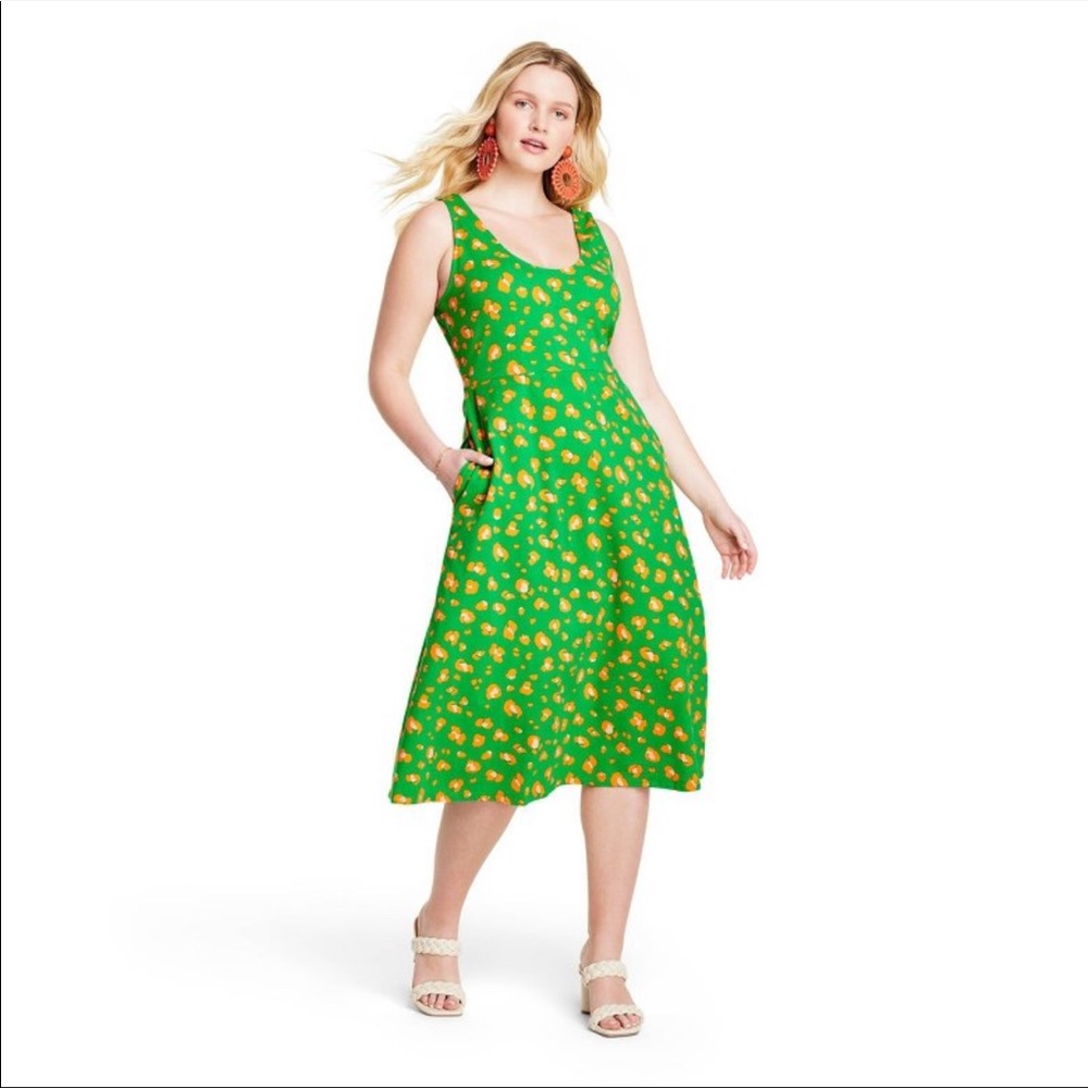 NWT Tabitha Brown x Target Leopard Print Knit Midi Dress Green/Orange - Picture 3 of 6
